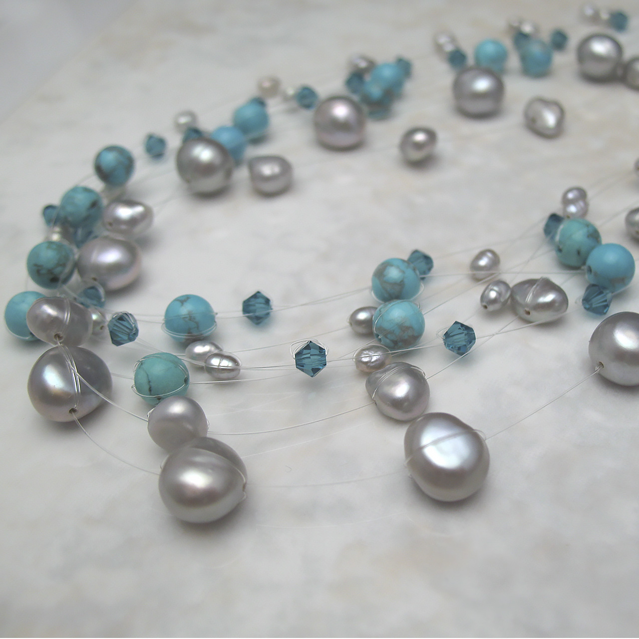 淡水エアパール ステーションネックレス 8連 25-020E - 画像 (3)