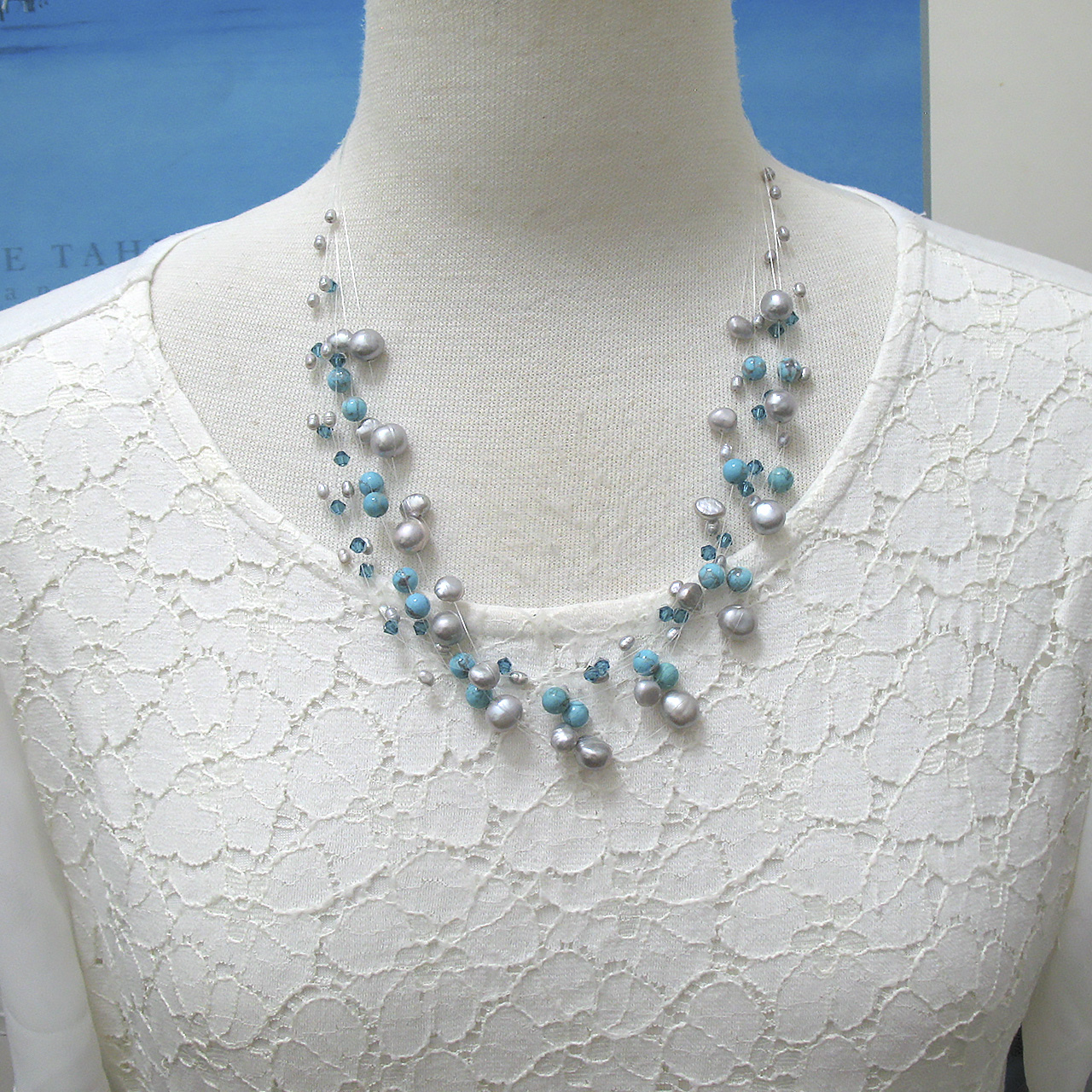 淡水エアパール ステーションネックレス 8連 25-020E - 画像 (7)