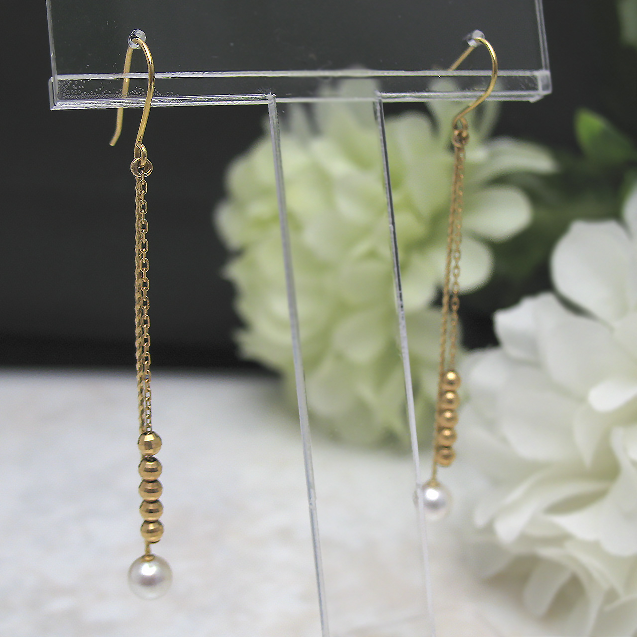 K18あこやロングピアスミラーボールがイイね