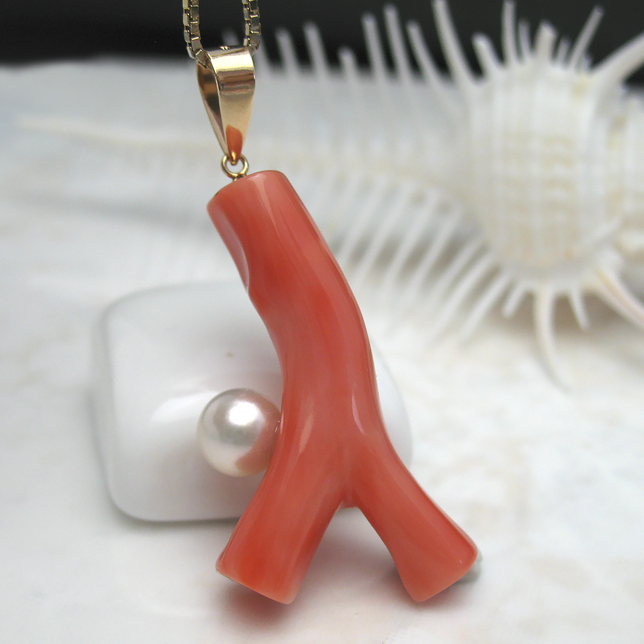 K18桃色珊瑚・あこやペンダント69375