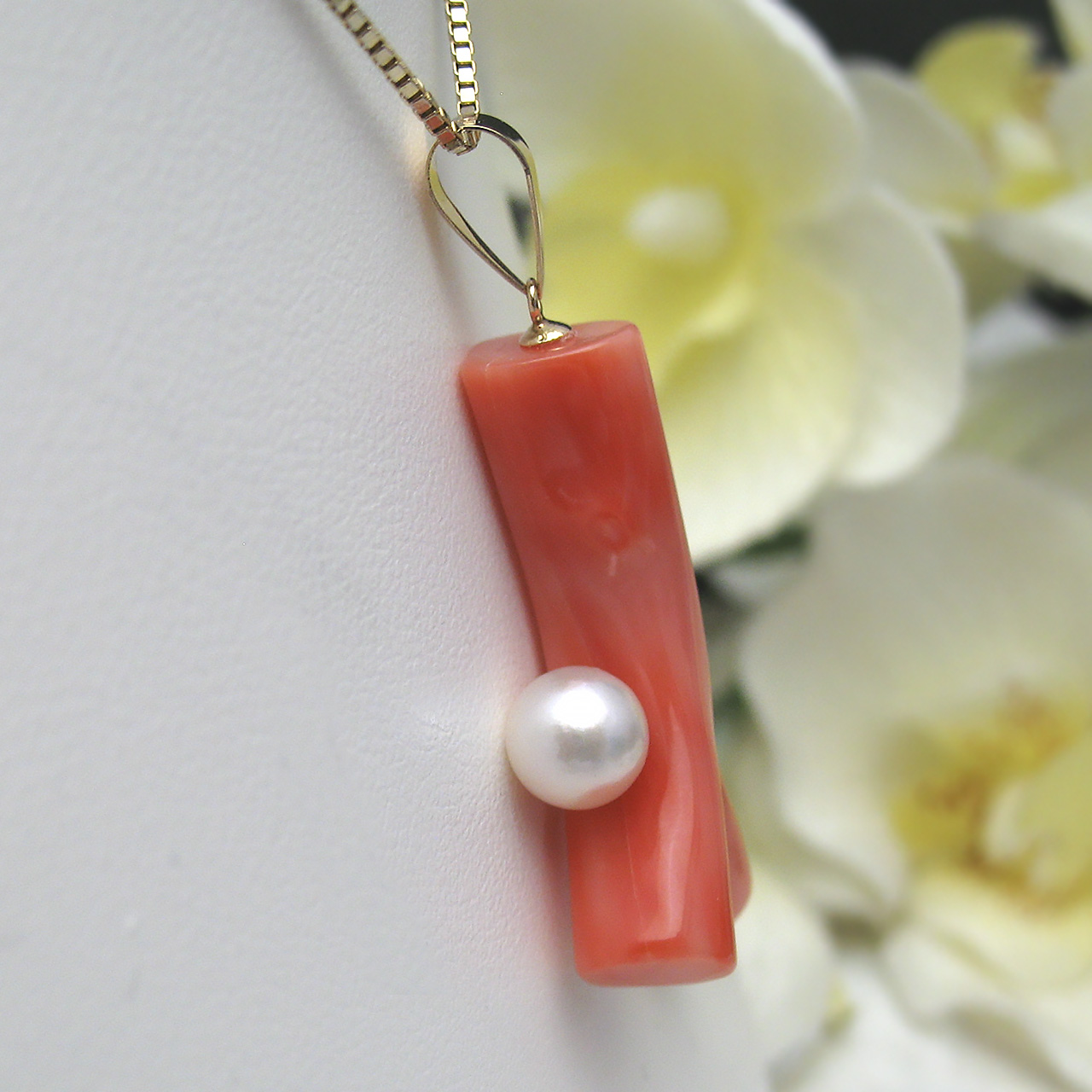 K18桃色珊瑚・あこやペンダント69375 - 画像 (4)