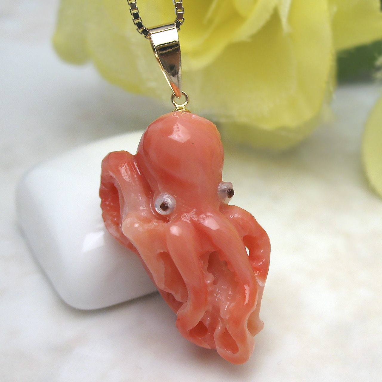 Bijoux fromseaK18タコ桃色珊瑚ペンダント73787