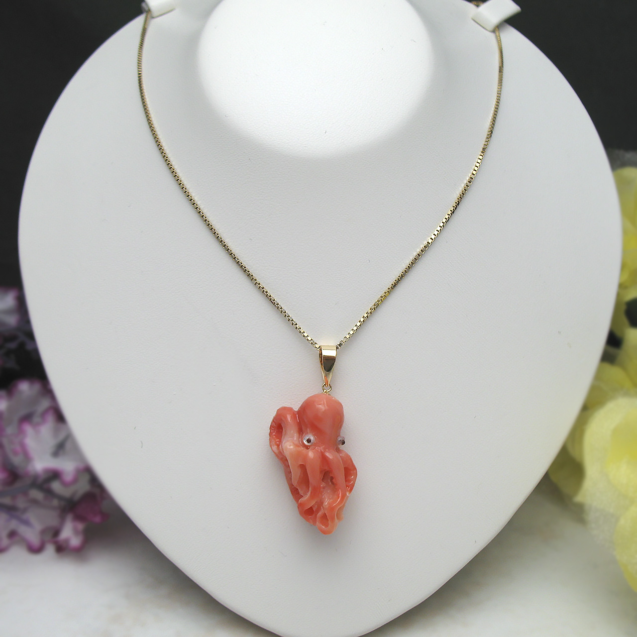 Bijoux fromseaK18タコ桃色珊瑚ペンダント73787 - 画像 (2)