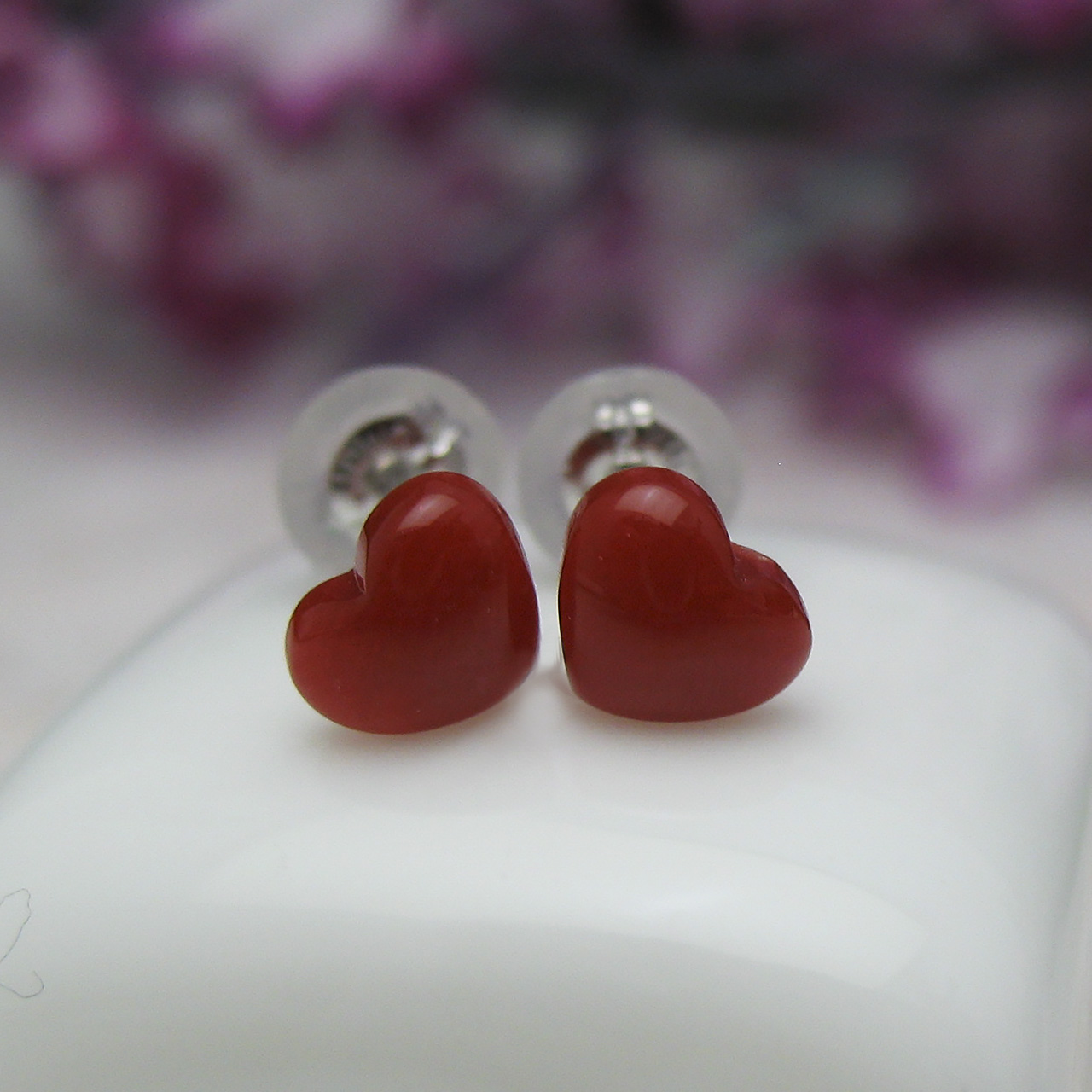 Bijoux　fromsea　K10WG土佐　血赤珊瑚 ハートピアス - 画像 (6)