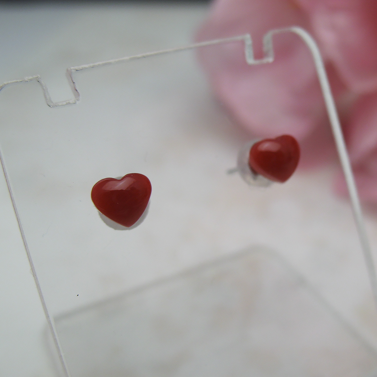 Bijoux fromsea K10WG土佐 血赤珊瑚 ハートピアス