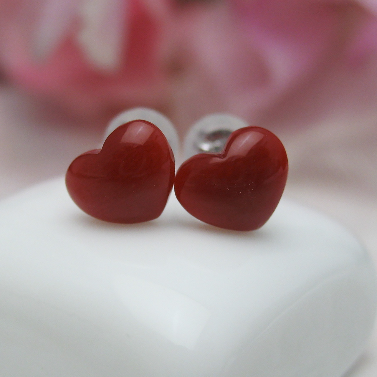 Bijoux　fromsea　K10WG土佐　血赤珊瑚 ハートピアス - 画像 (6)