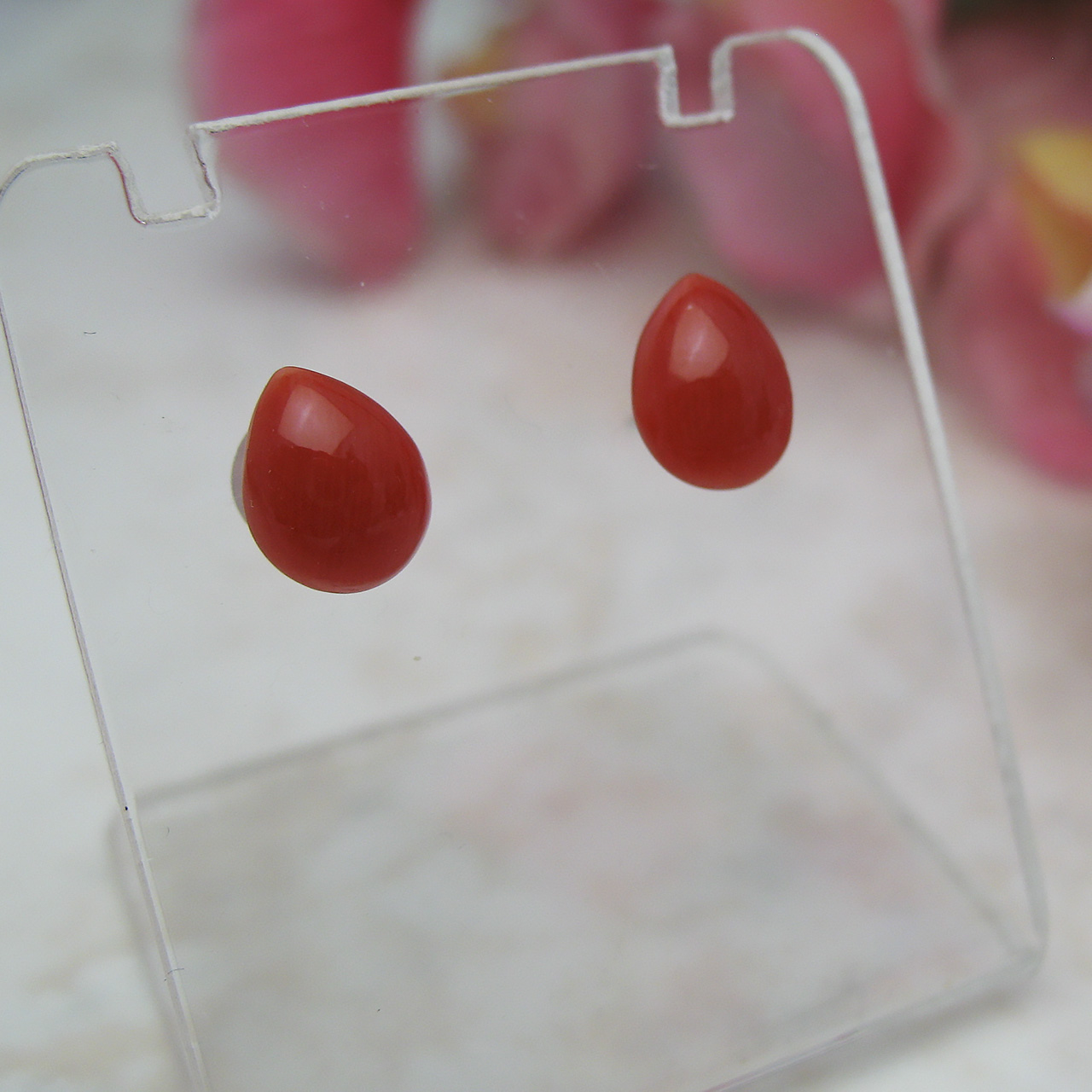 Bijoux fromsea K10WG珊瑚 ティアドロップピアス