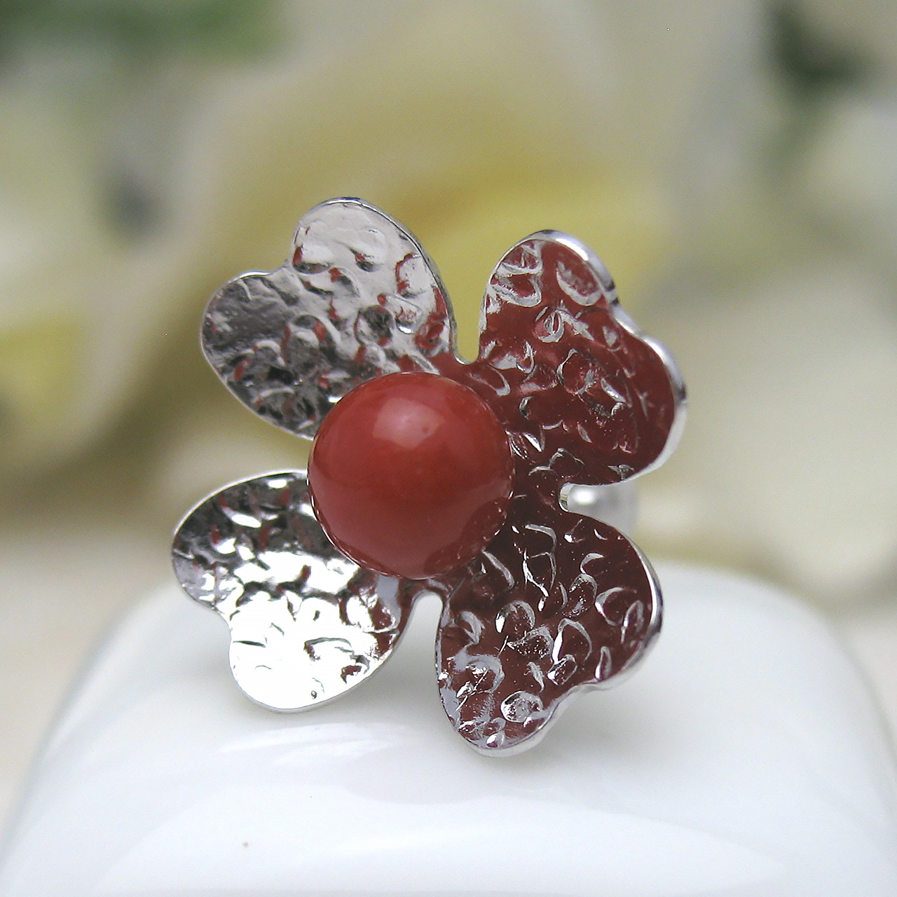 Bijoux　fromsea　K10WG/SV朱赤珊瑚 5ミリピアス　片耳用 - 画像 (5)