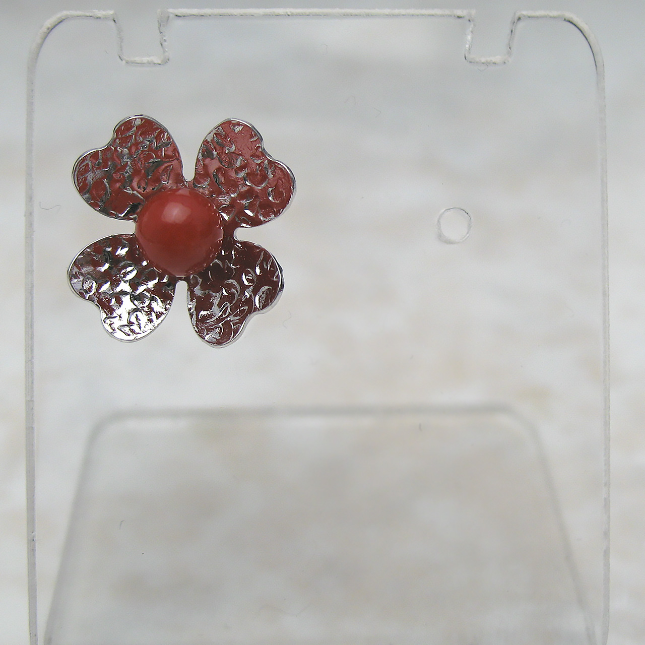 Bijoux　fromsea　K10WG/SV朱赤珊瑚 5ミリピアス　片耳用 - 画像 (2)