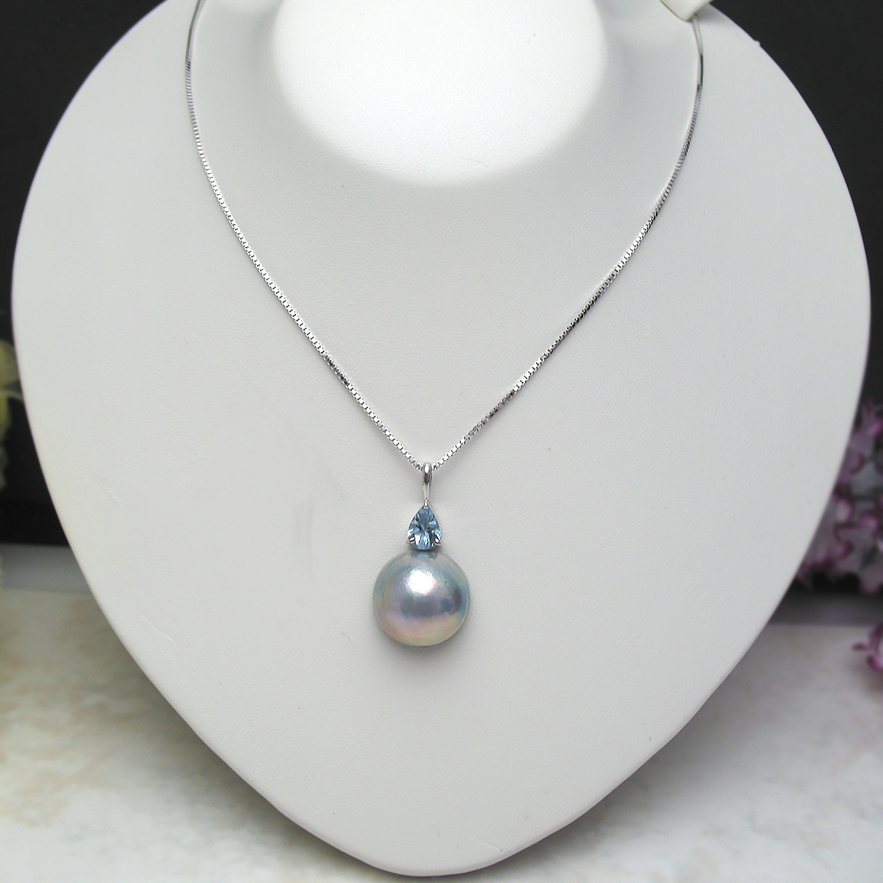マベ真珠&アクアマリンペンダントSV - 画像 (2)