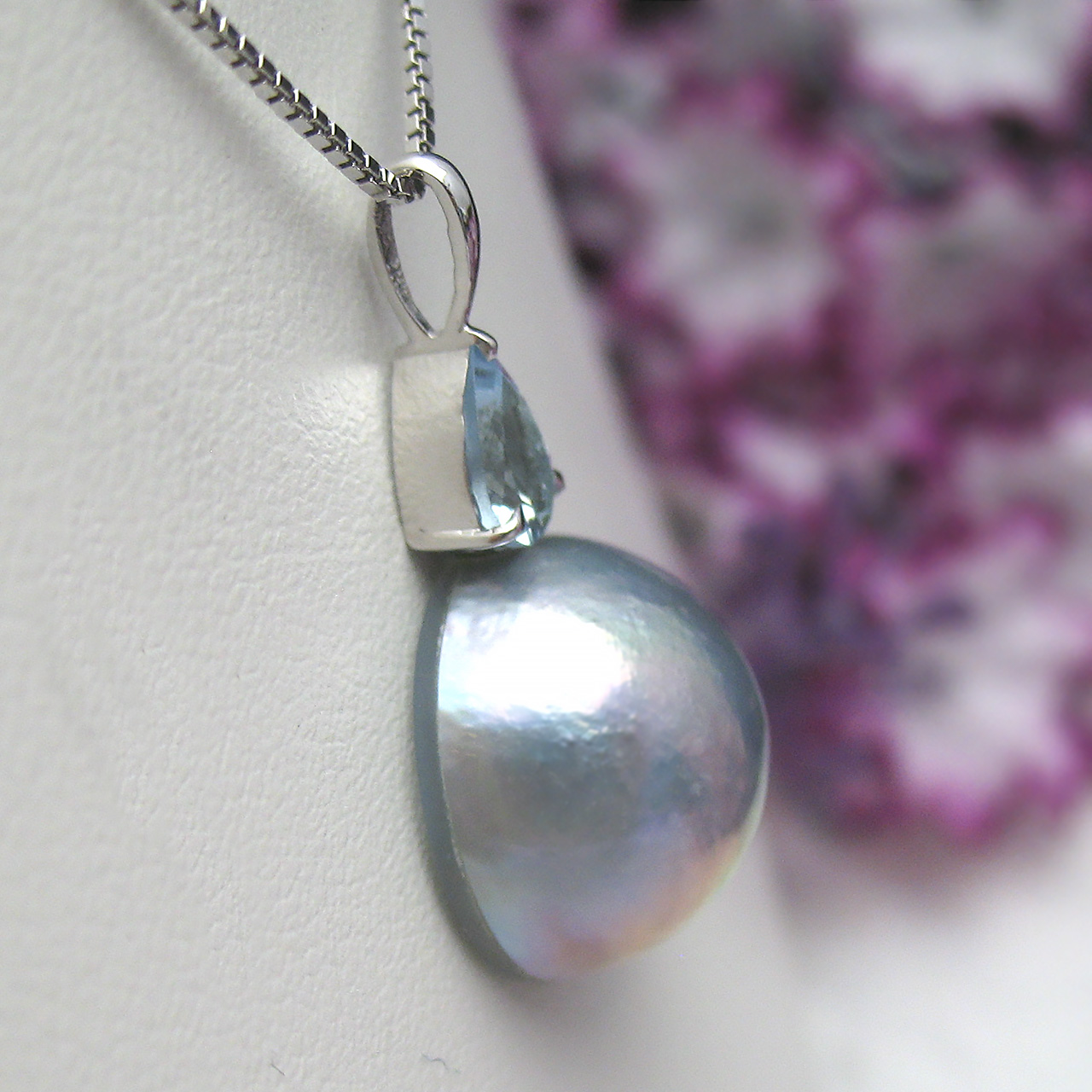 マベ真珠&アクアマリンペンダントSV - 画像 (4)