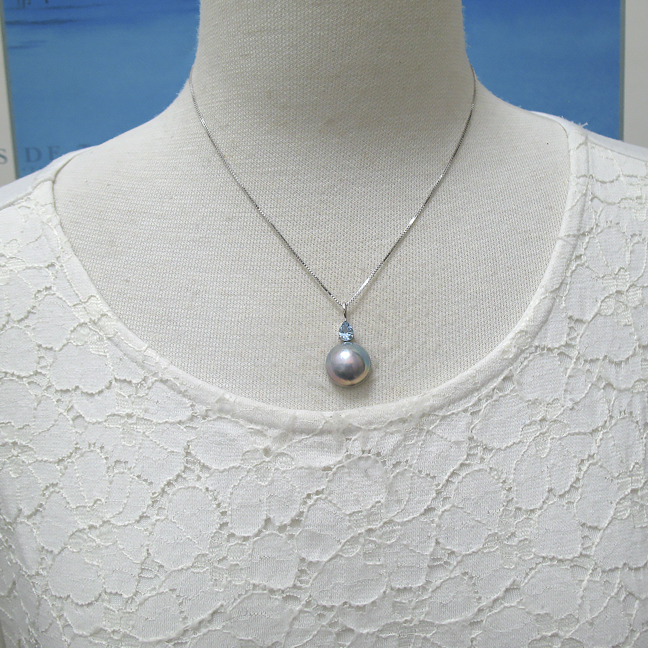 マベ真珠&アクアマリンペンダントSV - 画像 (6)